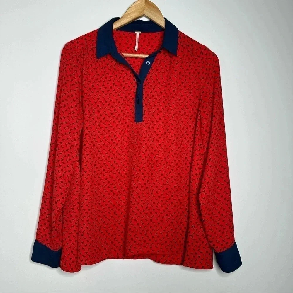 Free People Red Horse Print Blouse Size XS